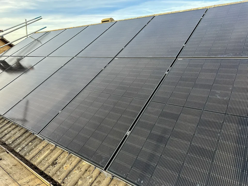 Close-up of a rooftop solar panel array
