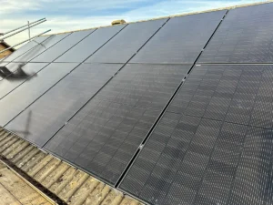 Close-up of a rooftop solar panel array
